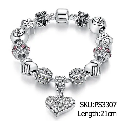Luxury Silver Crystal Charm Bracelet