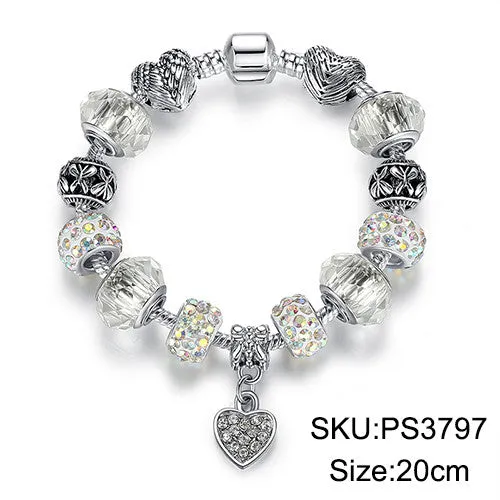 Luxury Silver Crystal Charm Bracelet