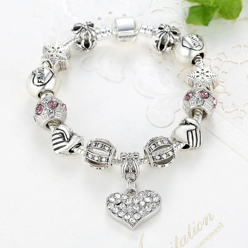 Luxury Silver Crystal Charm Bracelet