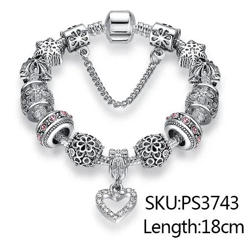 Luxury Silver Crystal Charm Bracelet