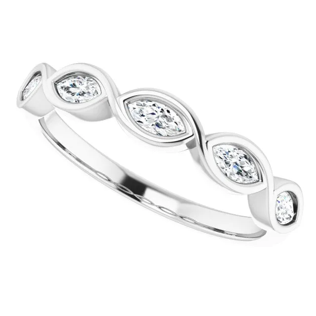 Marquise Diamond Bezel Set Infinity Style Wedding Band