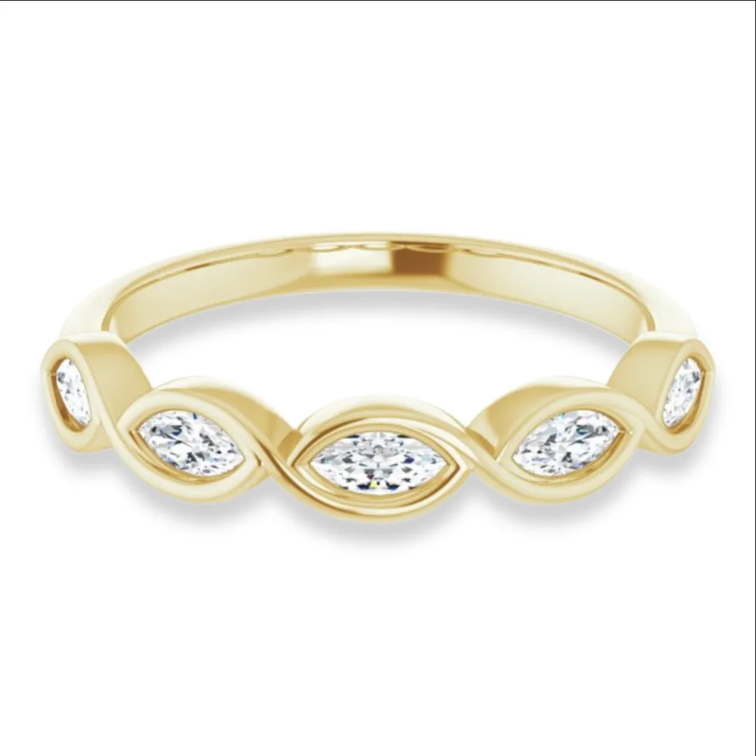Marquise Diamond Bezel Set Infinity Style Wedding Band