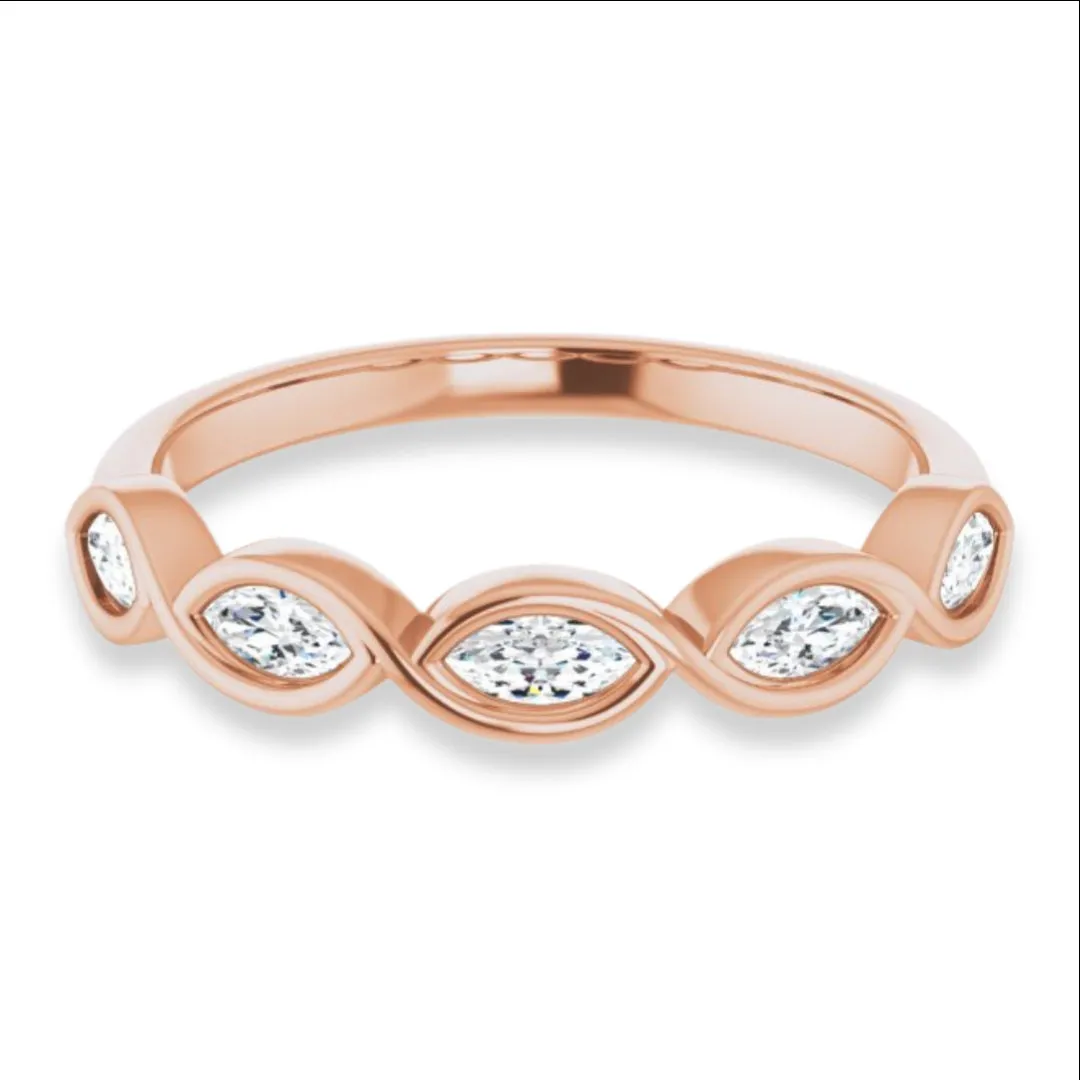 Marquise Diamond Bezel Set Infinity Style Wedding Band