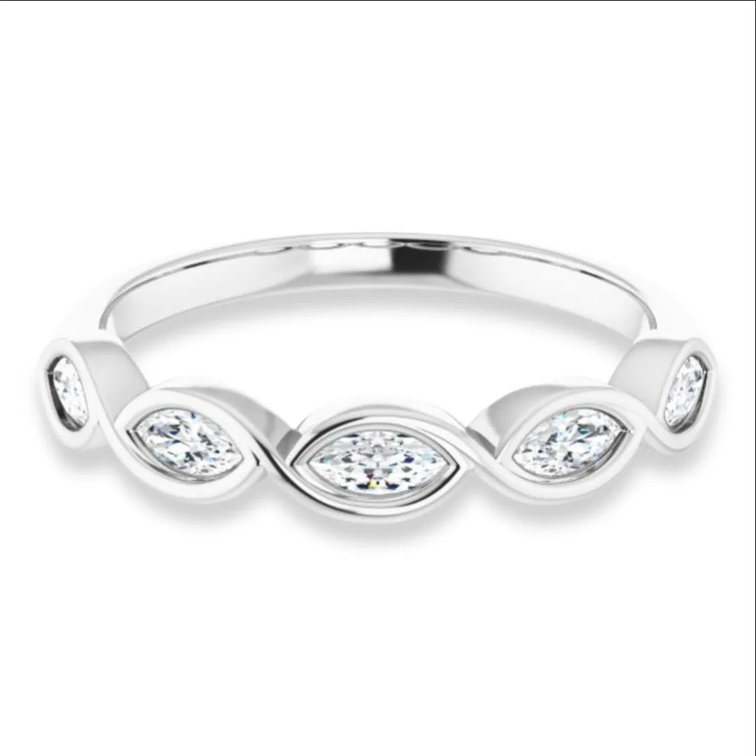 Marquise Diamond Bezel Set Infinity Style Wedding Band
