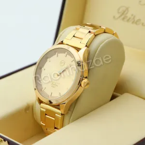 Men 14K Gold PT Round Bezel Metal Band Watch 10mm Gold Miami Cuban Bracelet H84G