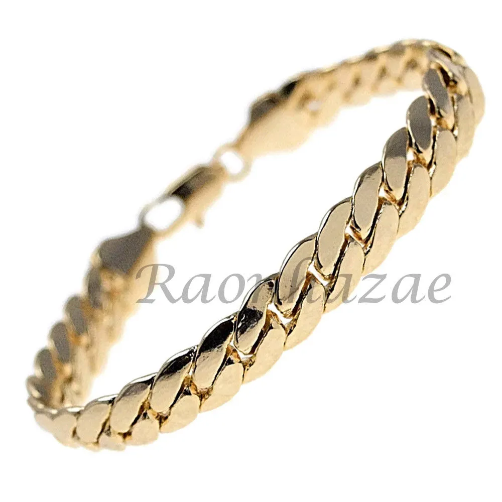 Men Jet Black Round Bezel Metal Band Black Watch 10mm Miami Cuban Bracelet H79
