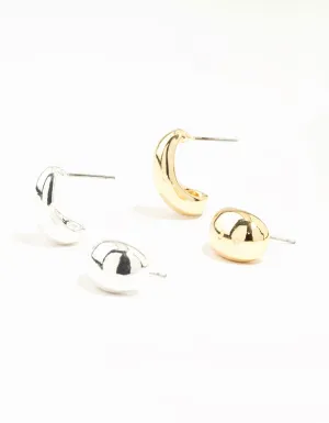 Mixed Metals Classic Bubble Stud Earrings 2-Pack