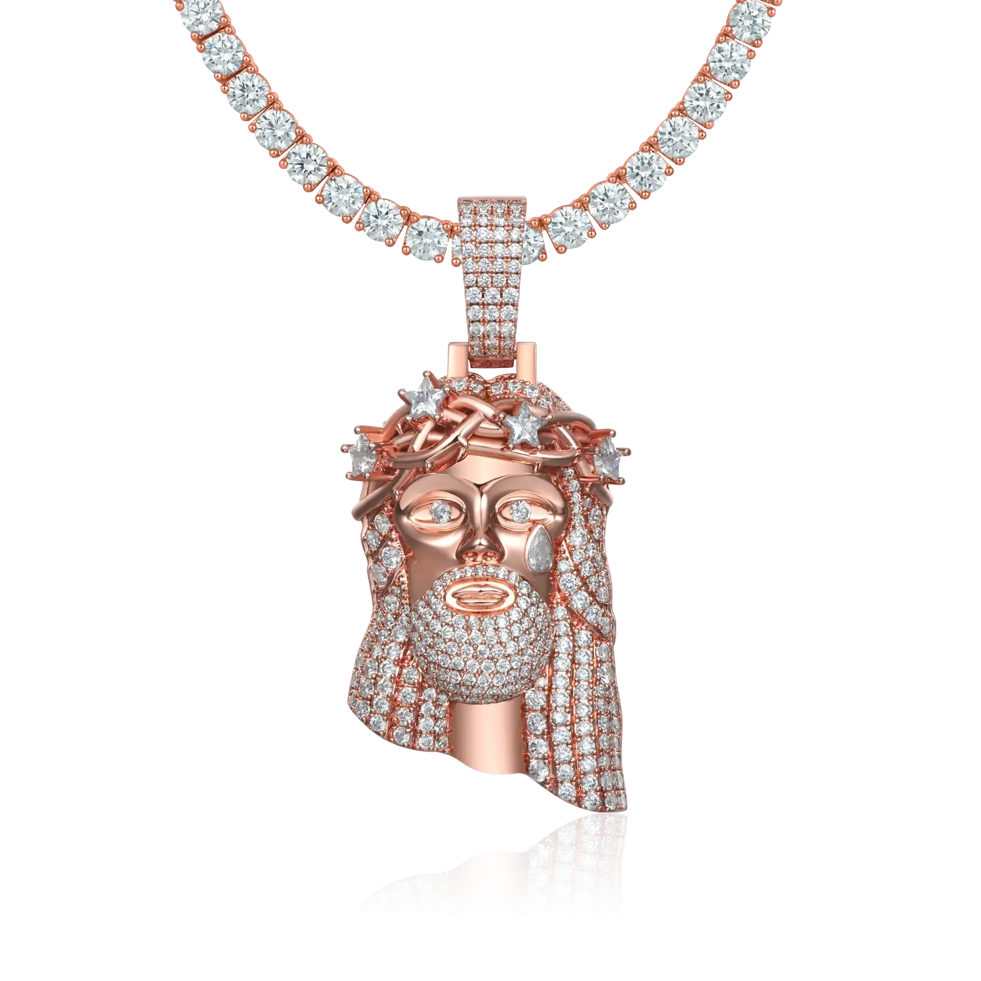 Moissanite Rose Gold Stellar Jesus Pendant - Medium
