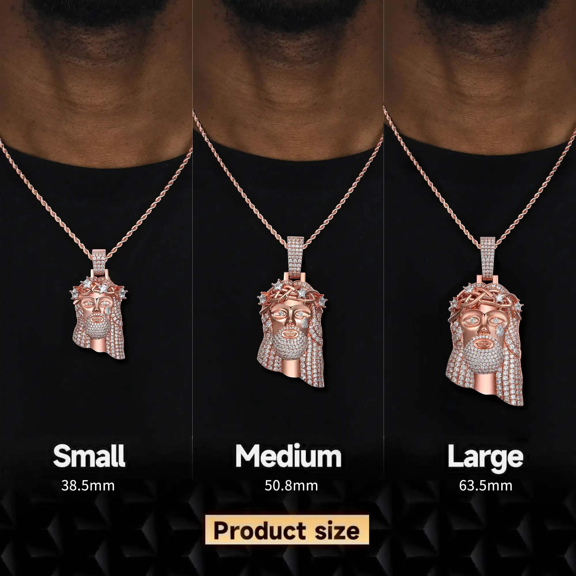 Moissanite Rose Gold Stellar Jesus Pendant - Medium