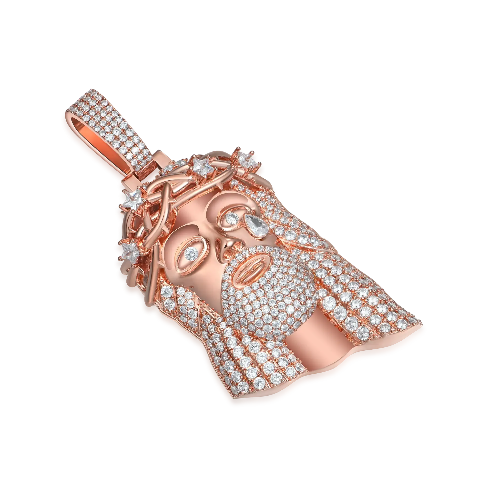 Moissanite Rose Gold Stellar Jesus Pendant - Medium