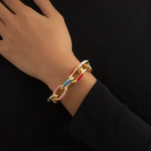 Multicolor Enamel & 18K Gold-Plated Cable Chain Bracelet