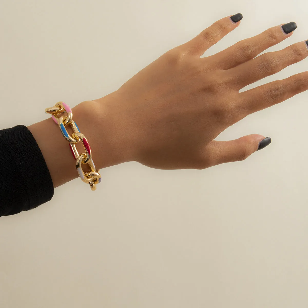 Multicolor Enamel & 18K Gold-Plated Cable Chain Bracelet