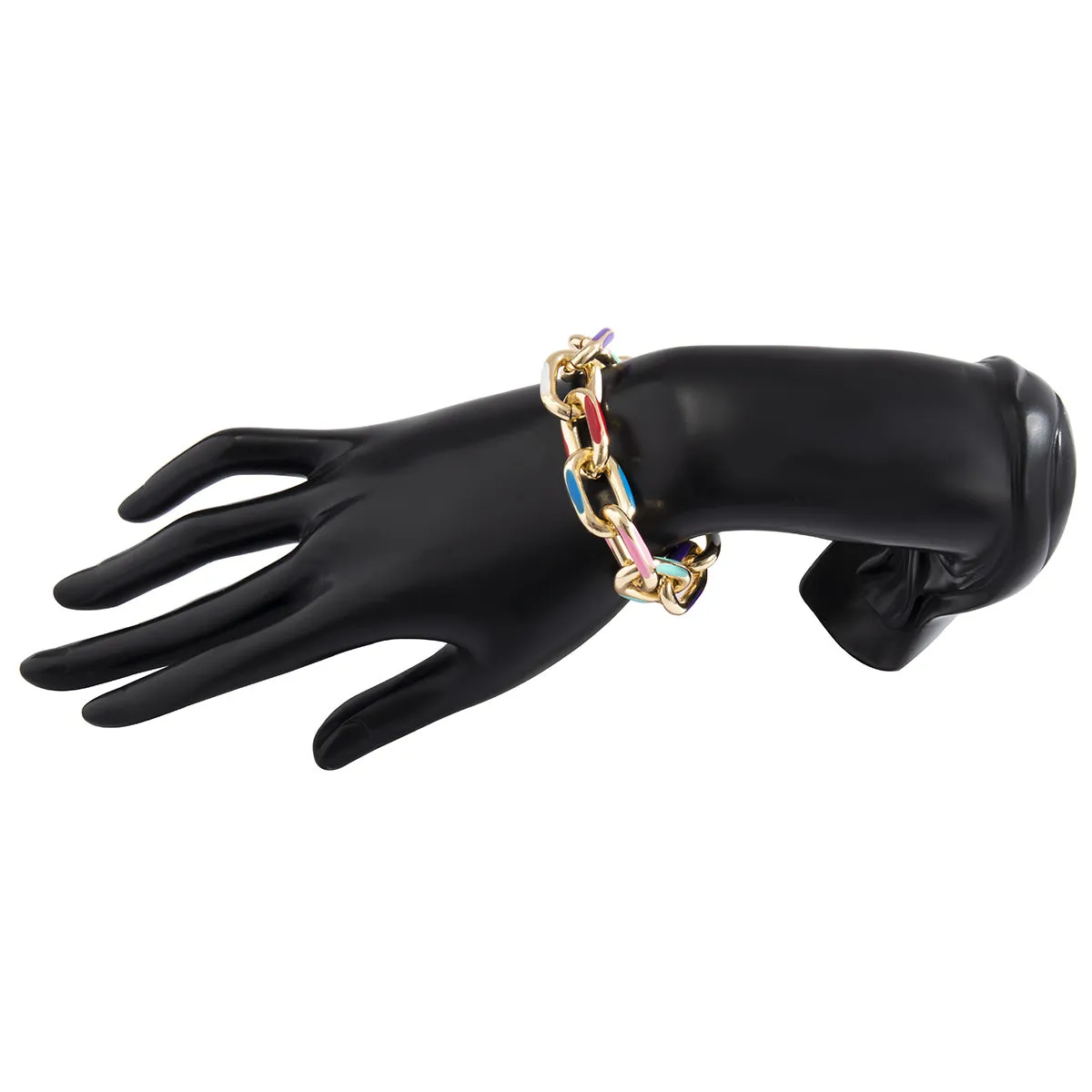Multicolor Enamel & 18K Gold-Plated Cable Chain Bracelet