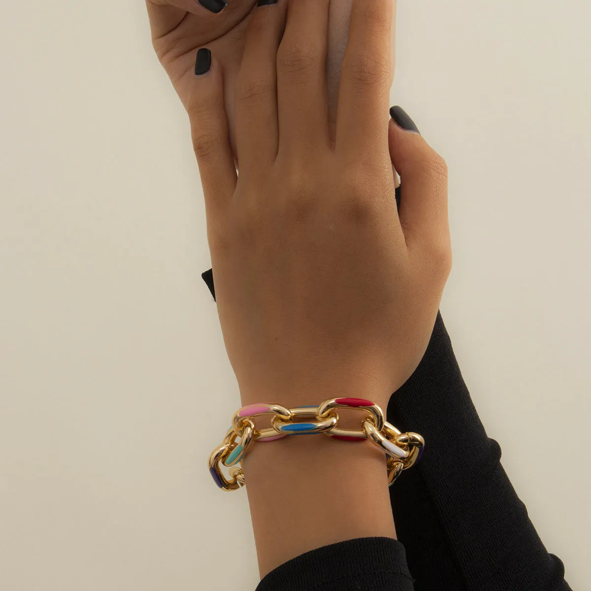 Multicolor Enamel & 18K Gold-Plated Cable Chain Bracelet