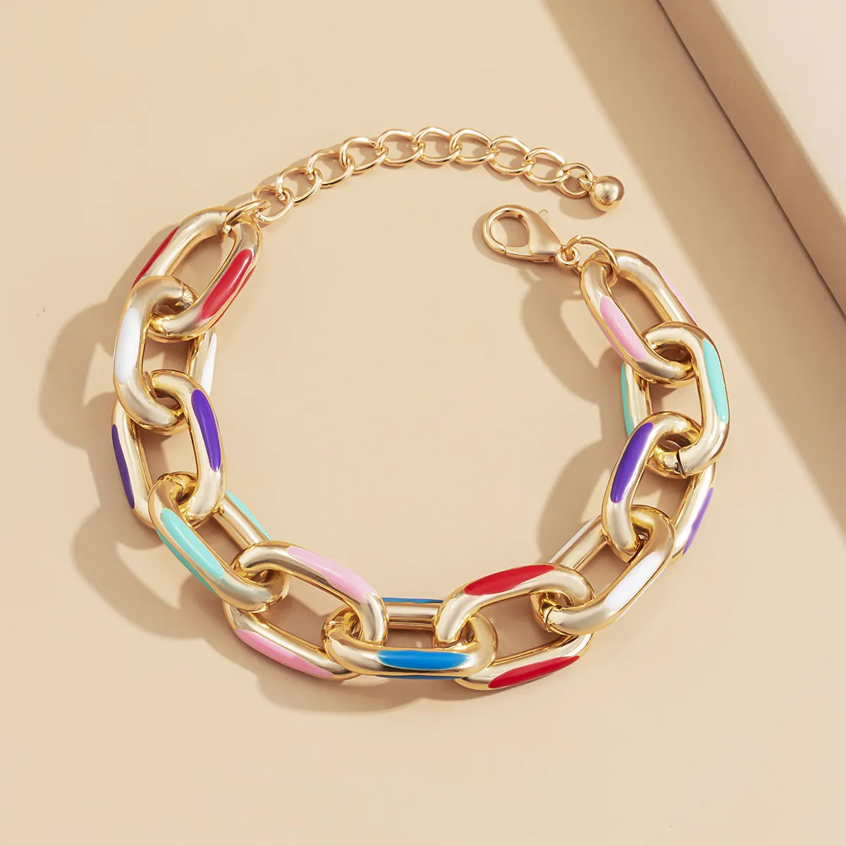 Multicolor Enamel & 18K Gold-Plated Cable Chain Bracelet