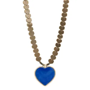 Murano Glass Blue Heart Pendant Gold Hematite Happy Necklace