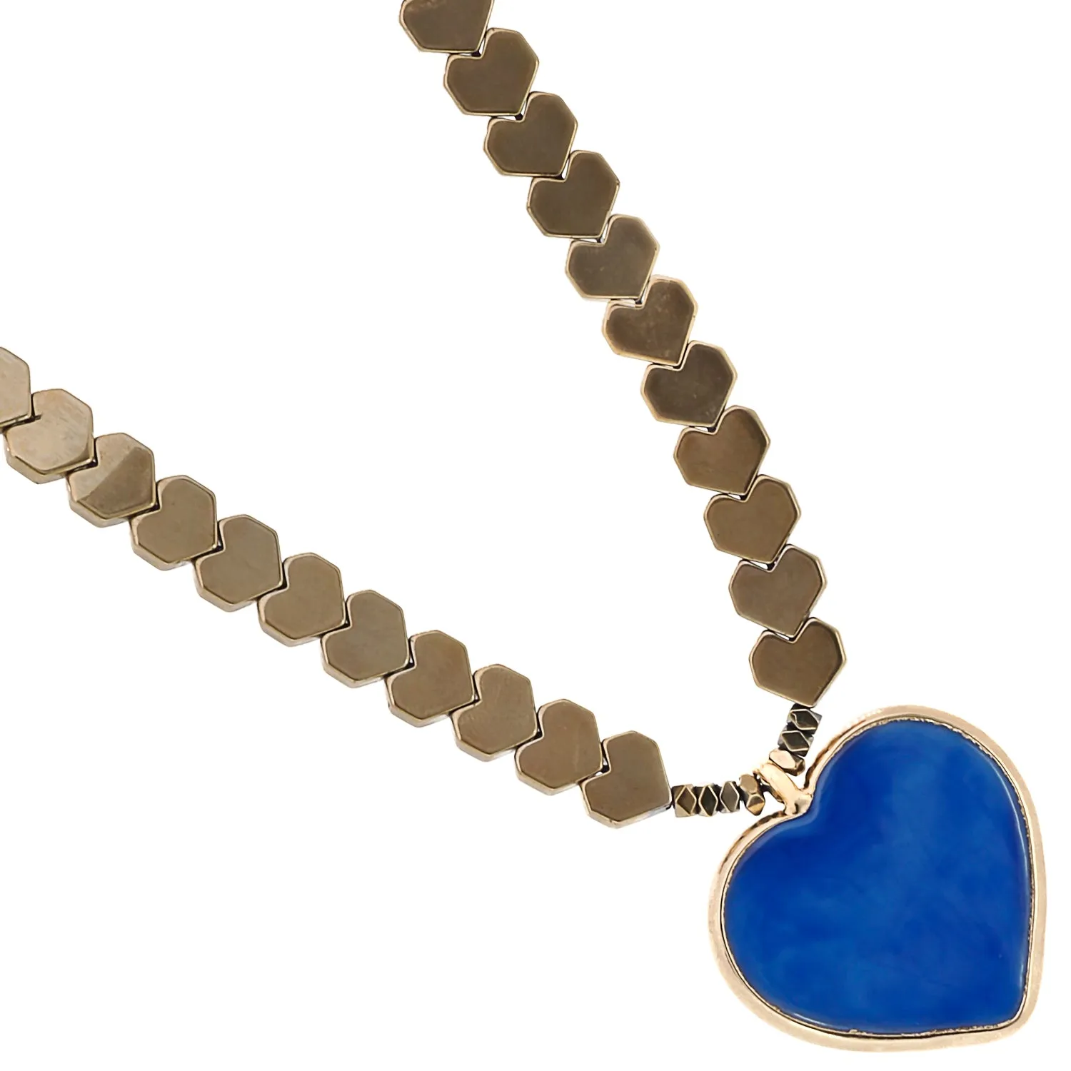 Murano Glass Blue Heart Pendant Gold Hematite Happy Necklace