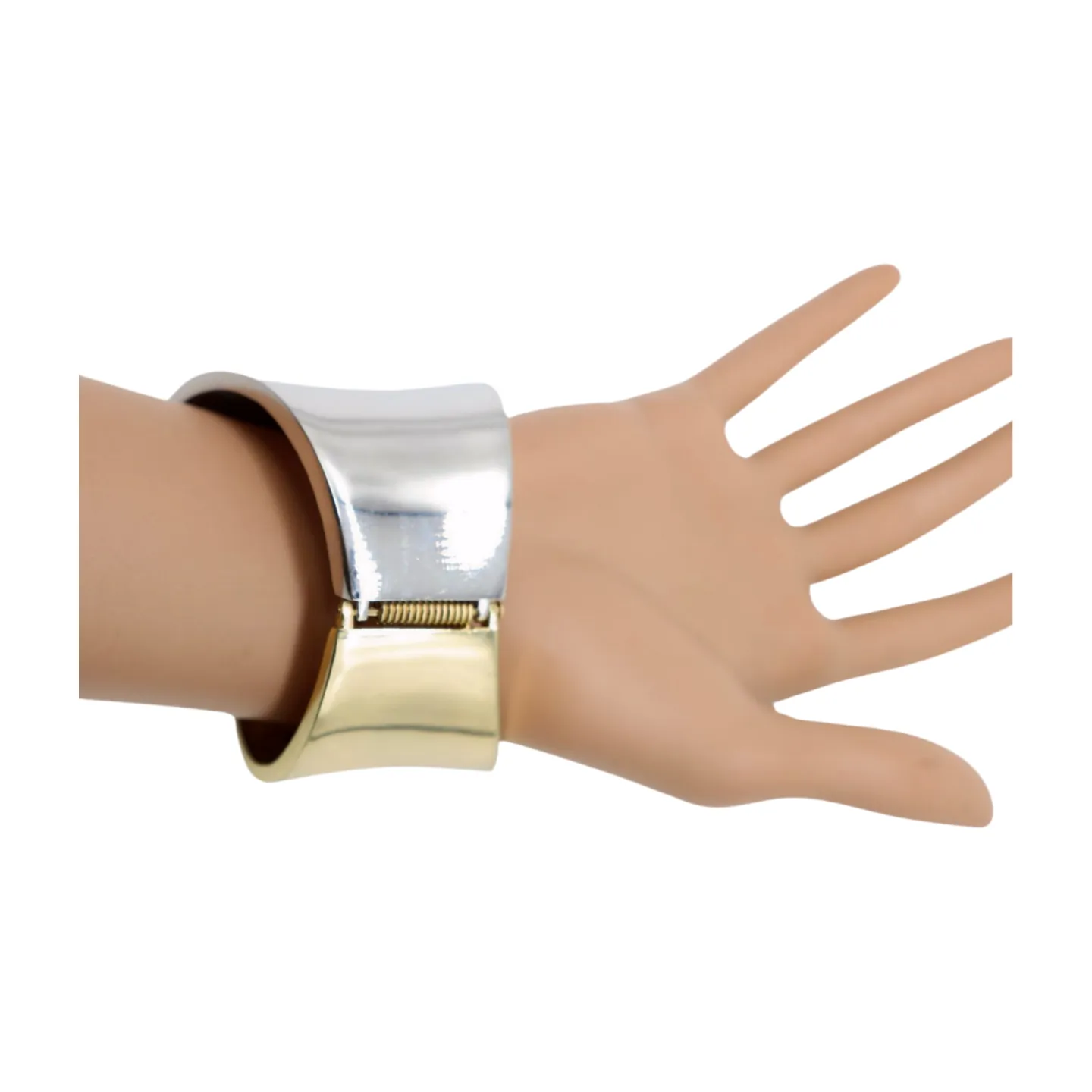 New Women Silver Gold Mix Color Wide Metal Cuff Bracelet Fashion Jewelry Statement