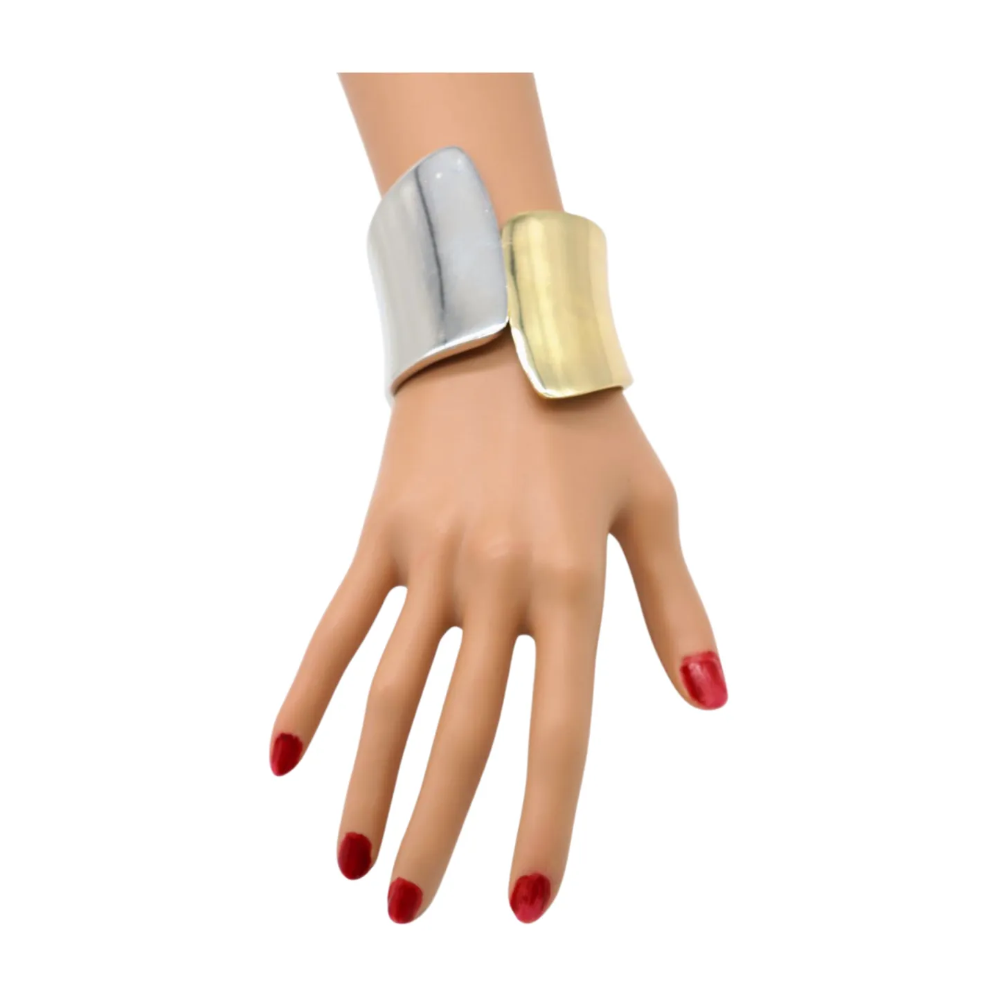 New Women Silver Gold Mix Color Wide Metal Cuff Bracelet Fashion Jewelry Statement