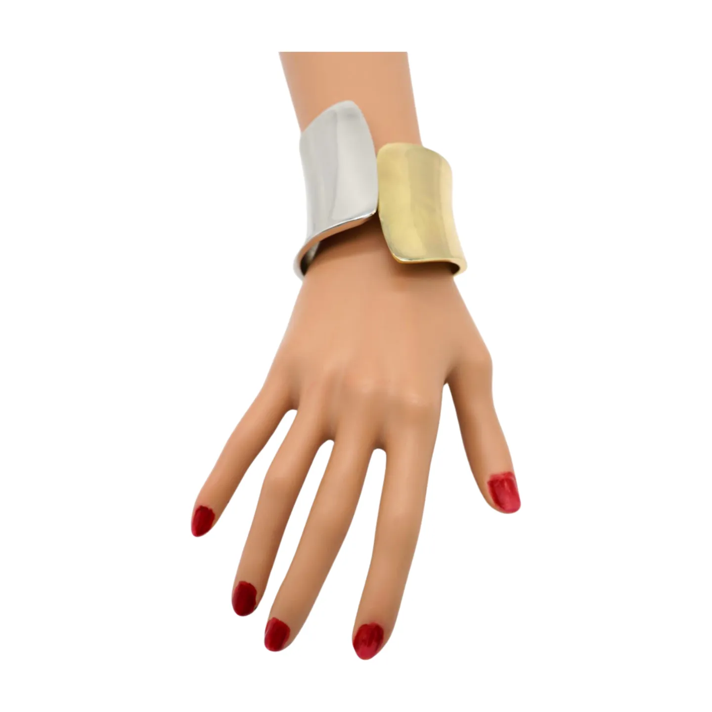 New Women Silver Gold Mix Color Wide Metal Cuff Bracelet Fashion Jewelry Statement