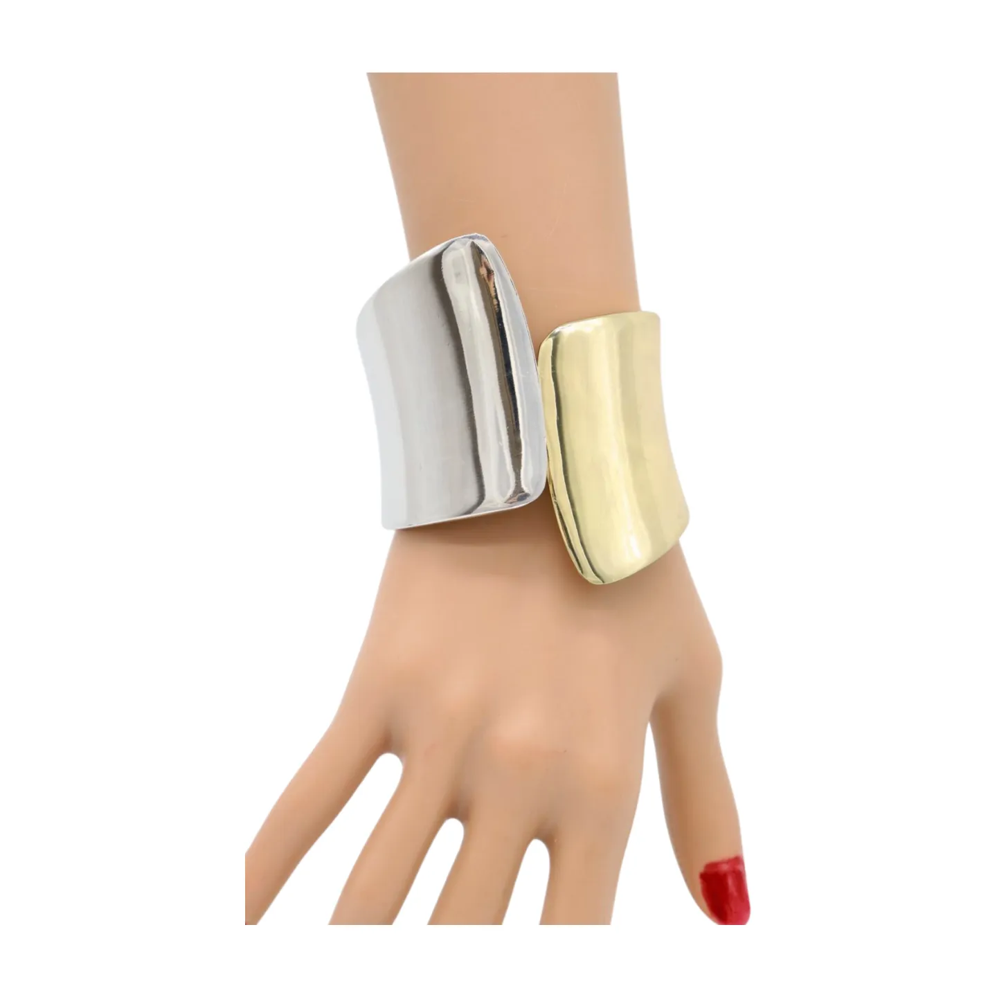 New Women Silver Gold Mix Color Wide Metal Cuff Bracelet Fashion Jewelry Statement