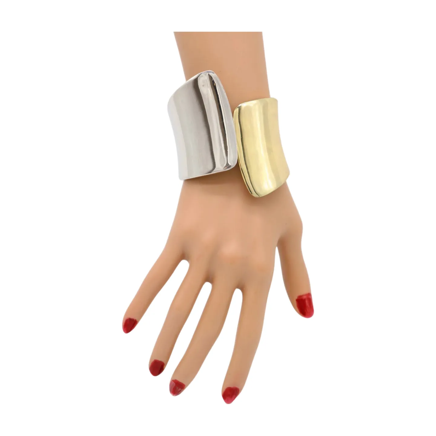 New Women Silver Gold Mix Color Wide Metal Cuff Bracelet Fashion Jewelry Statement
