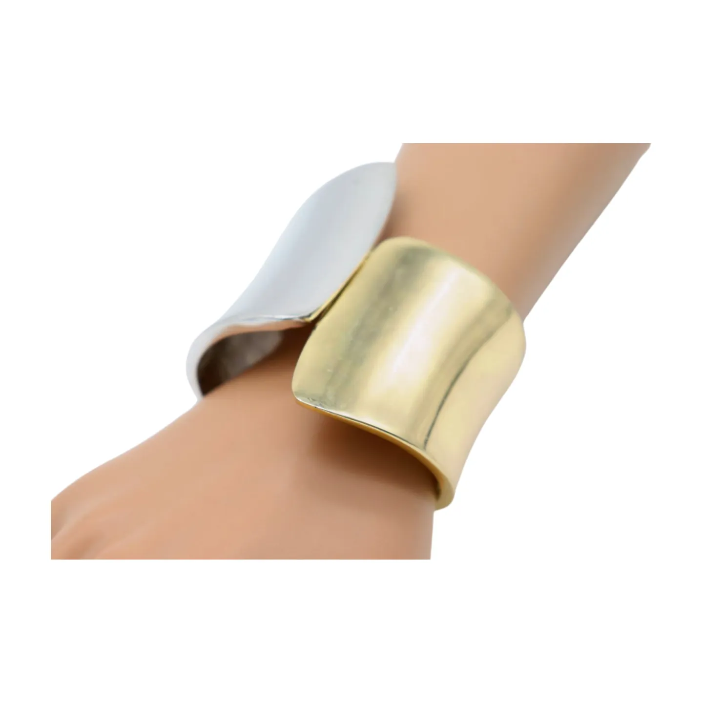 New Women Silver Gold Mix Color Wide Metal Cuff Bracelet Fashion Jewelry Statement