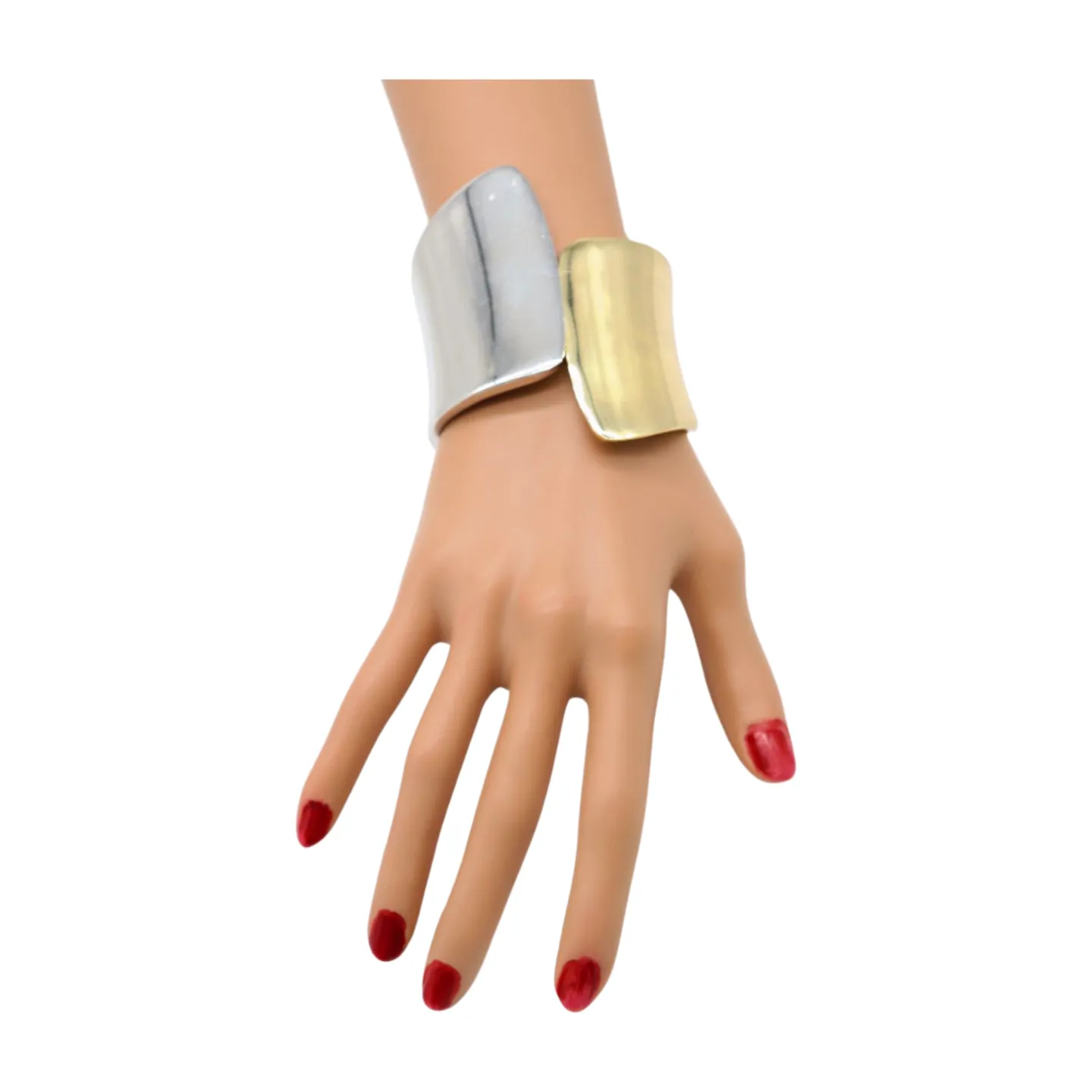 New Women Silver Gold Mix Color Wide Metal Cuff Bracelet Fashion Jewelry Statement