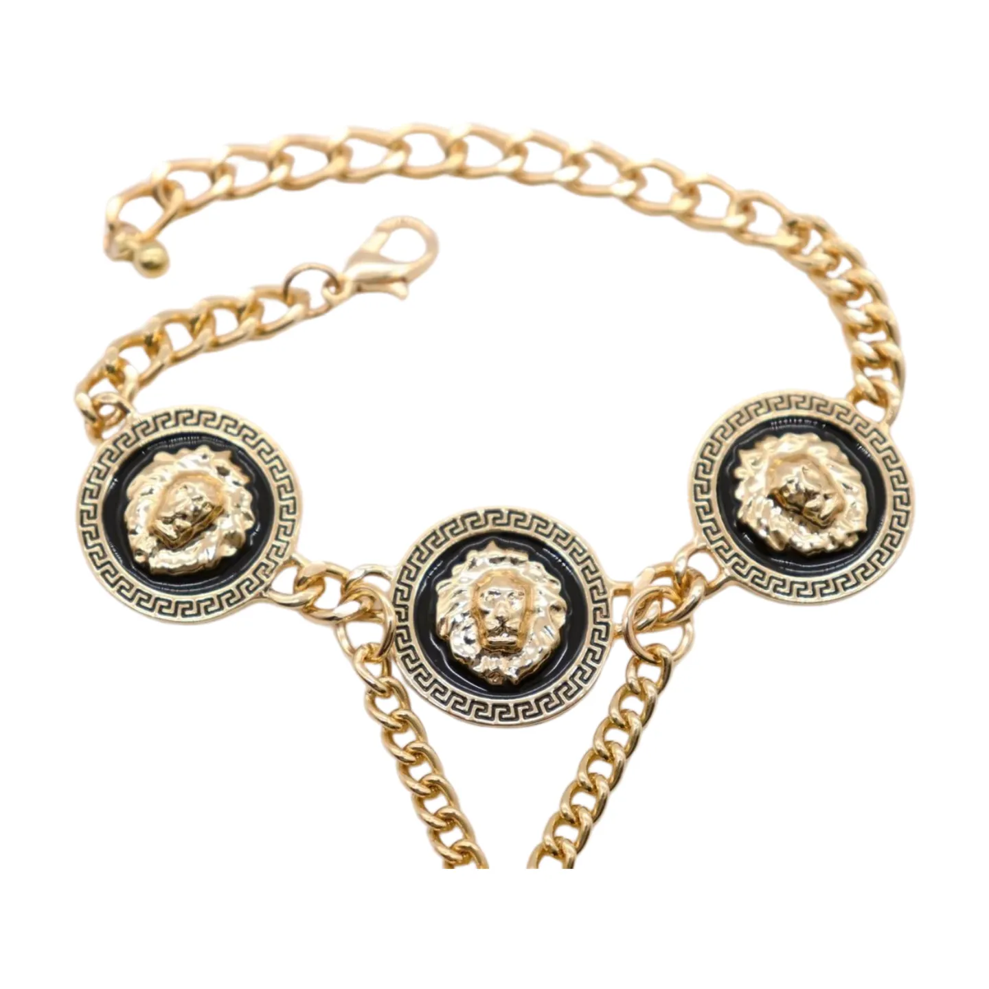 New Women Silver Metal Hand Chain Bracelet Connected Ring Lion Coin Medallion Charms (Copy)