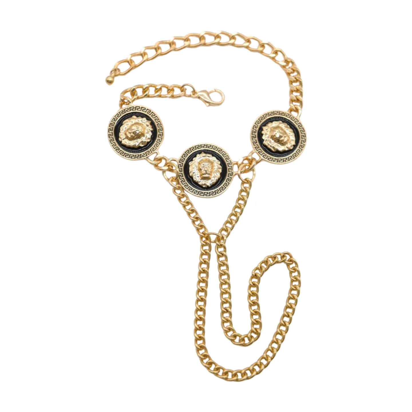New Women Silver Metal Hand Chain Bracelet Connected Ring Lion Coin Medallion Charms (Copy)