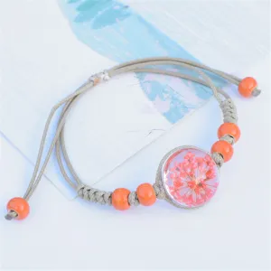 Orange Gypsophila & Ceramic Bead Adjustable Bracelet