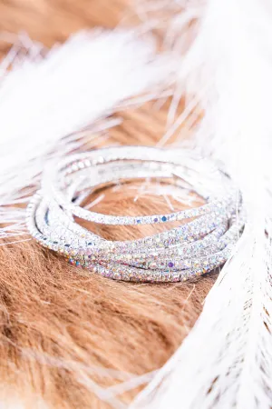 Out On The Town Iridescent 2mm Silvertone Tennis Bracelet Set