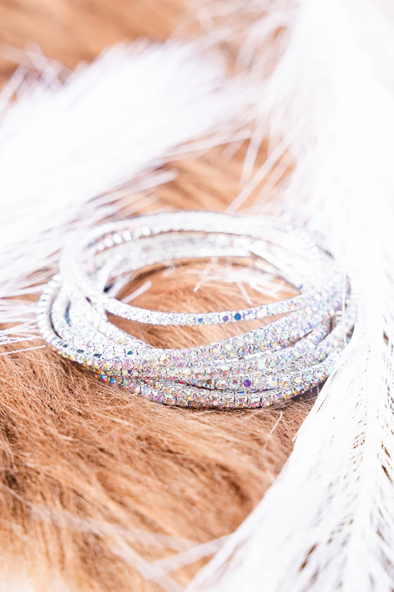 Out On The Town Iridescent 2mm Silvertone Tennis Bracelet Set