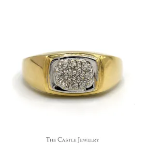Oval Shaped Diamond Cluster Men's Ring with Polished Sides in 10k Yellow Gold