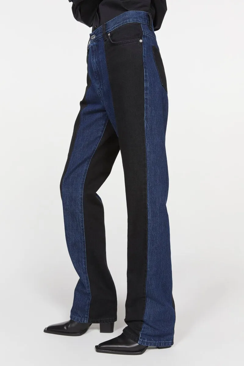 Patchwork Straight Denim in Black & Indigo