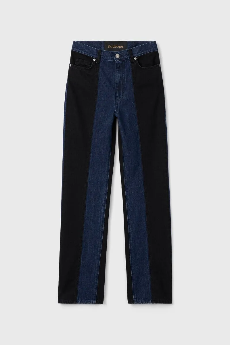 Patchwork Straight Denim in Black & Indigo