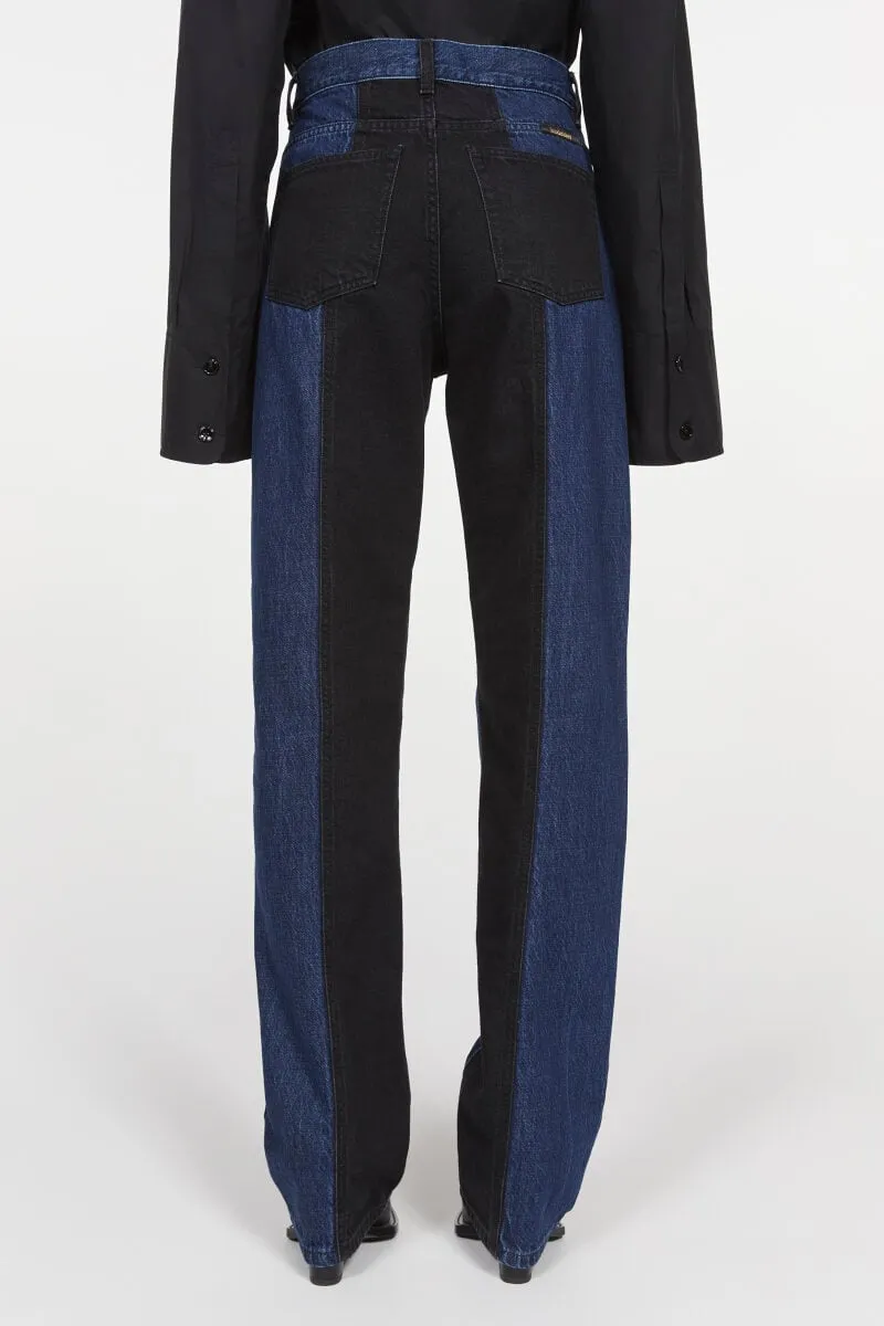 Patchwork Straight Denim in Black & Indigo