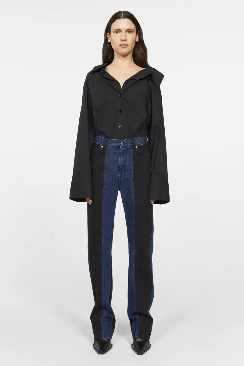 Patchwork Straight Denim in Black & Indigo