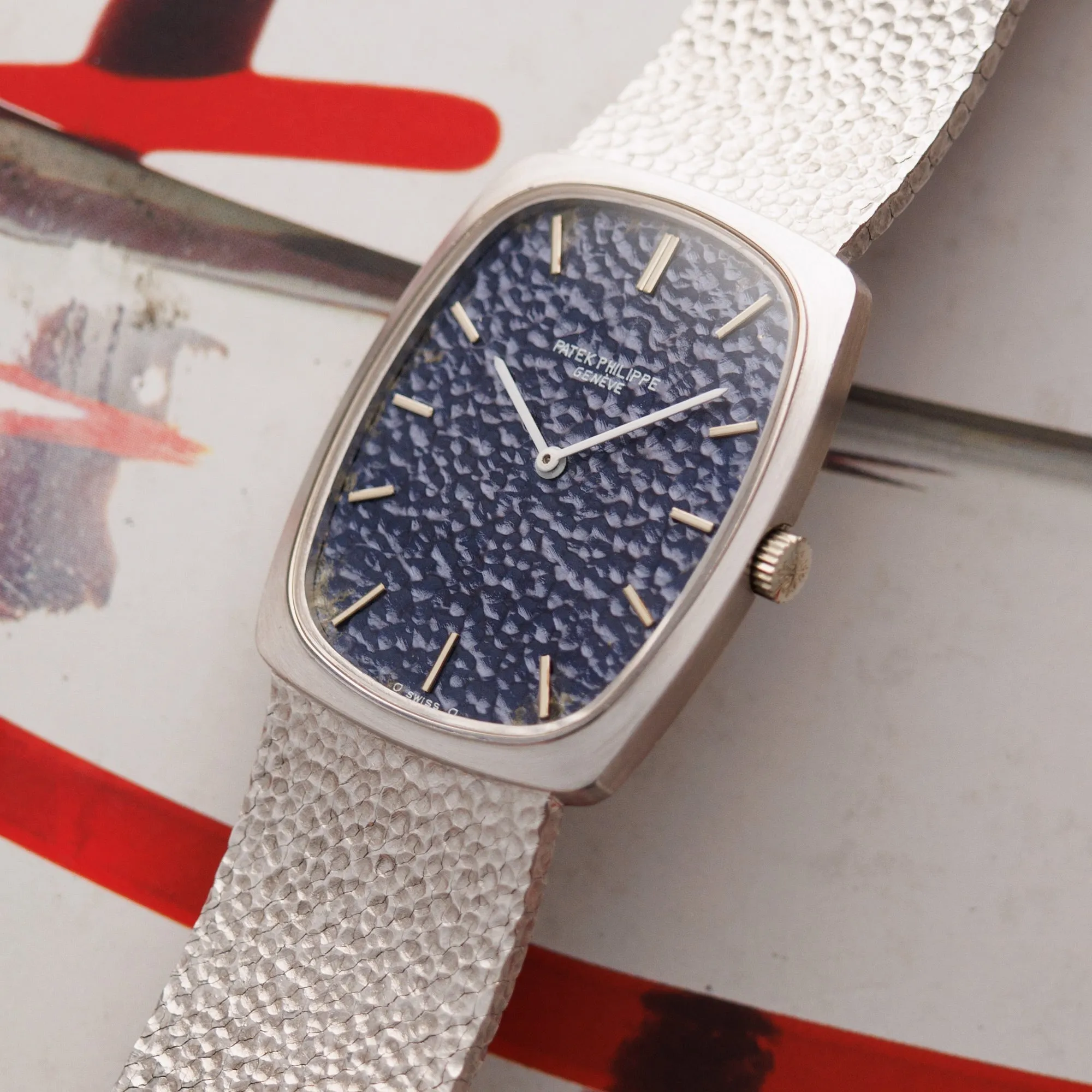 Patek Philippe White Gold Mechanical Watch Ref. 3567 with Textured Blue Dial