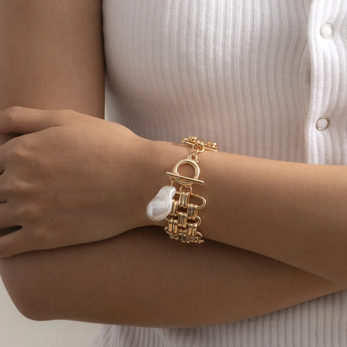 Pearl & 18K Gold-Plated Thick Chain Bracelet
