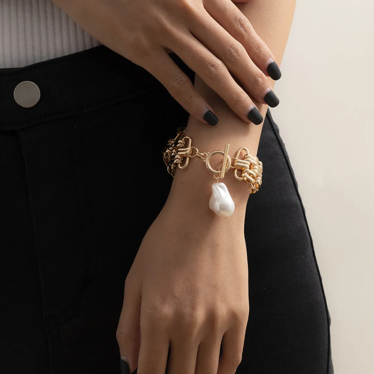 Pearl & 18K Gold-Plated Thick Chain Bracelet