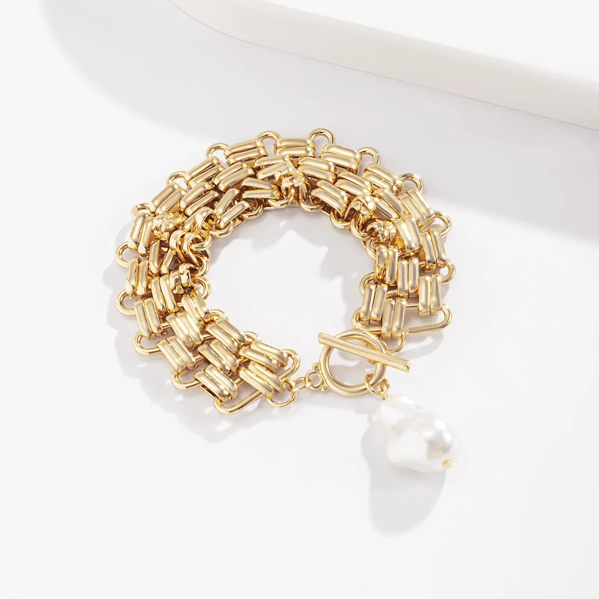 Pearl & 18K Gold-Plated Thick Chain Bracelet