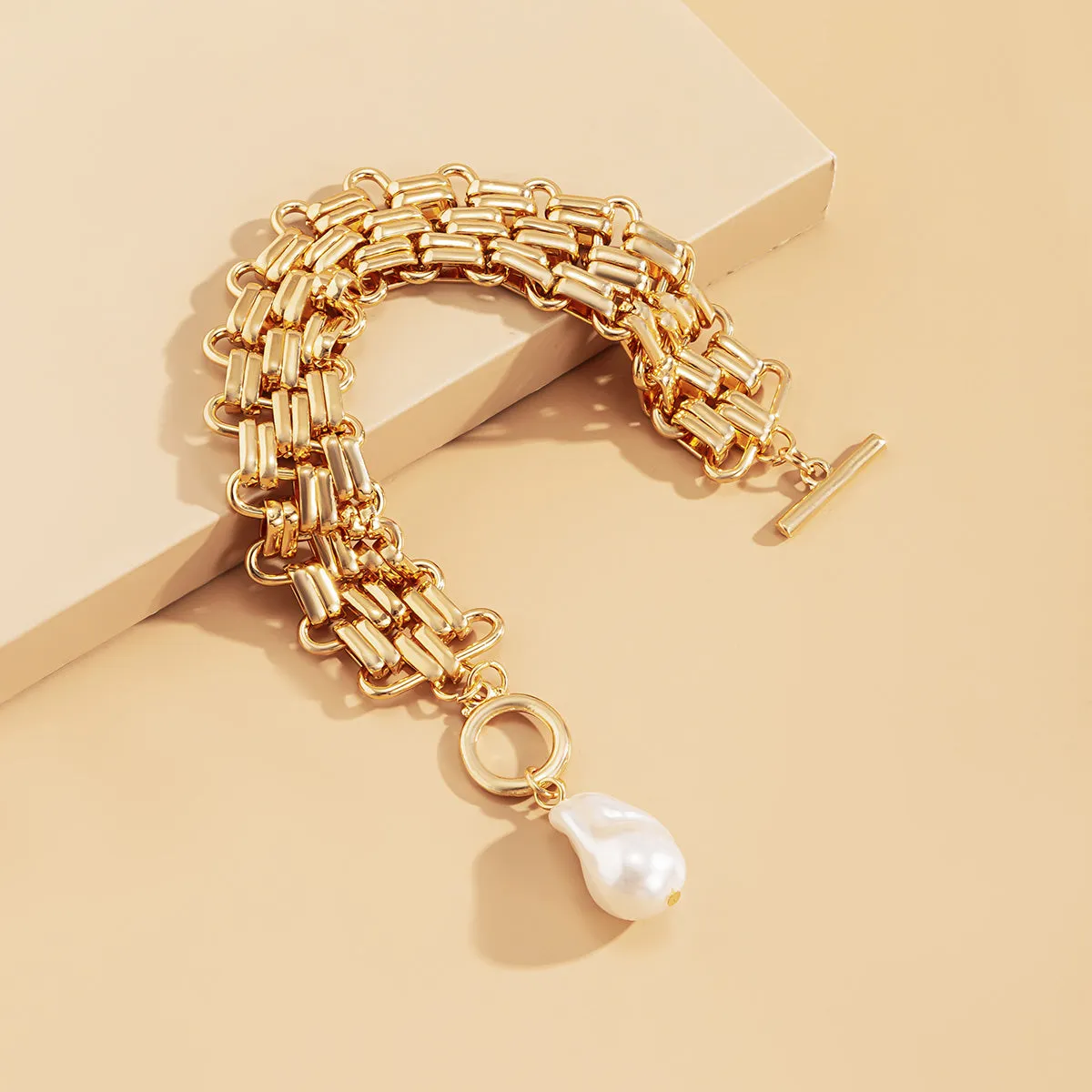 Pearl & 18K Gold-Plated Thick Chain Bracelet