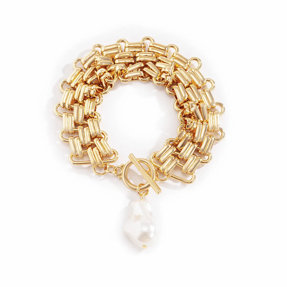 Pearl & 18K Gold-Plated Thick Chain Bracelet