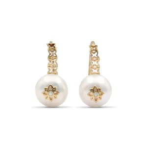 Pearlicious 10mm White Pearl and White Diamond Earring in 18K Gold