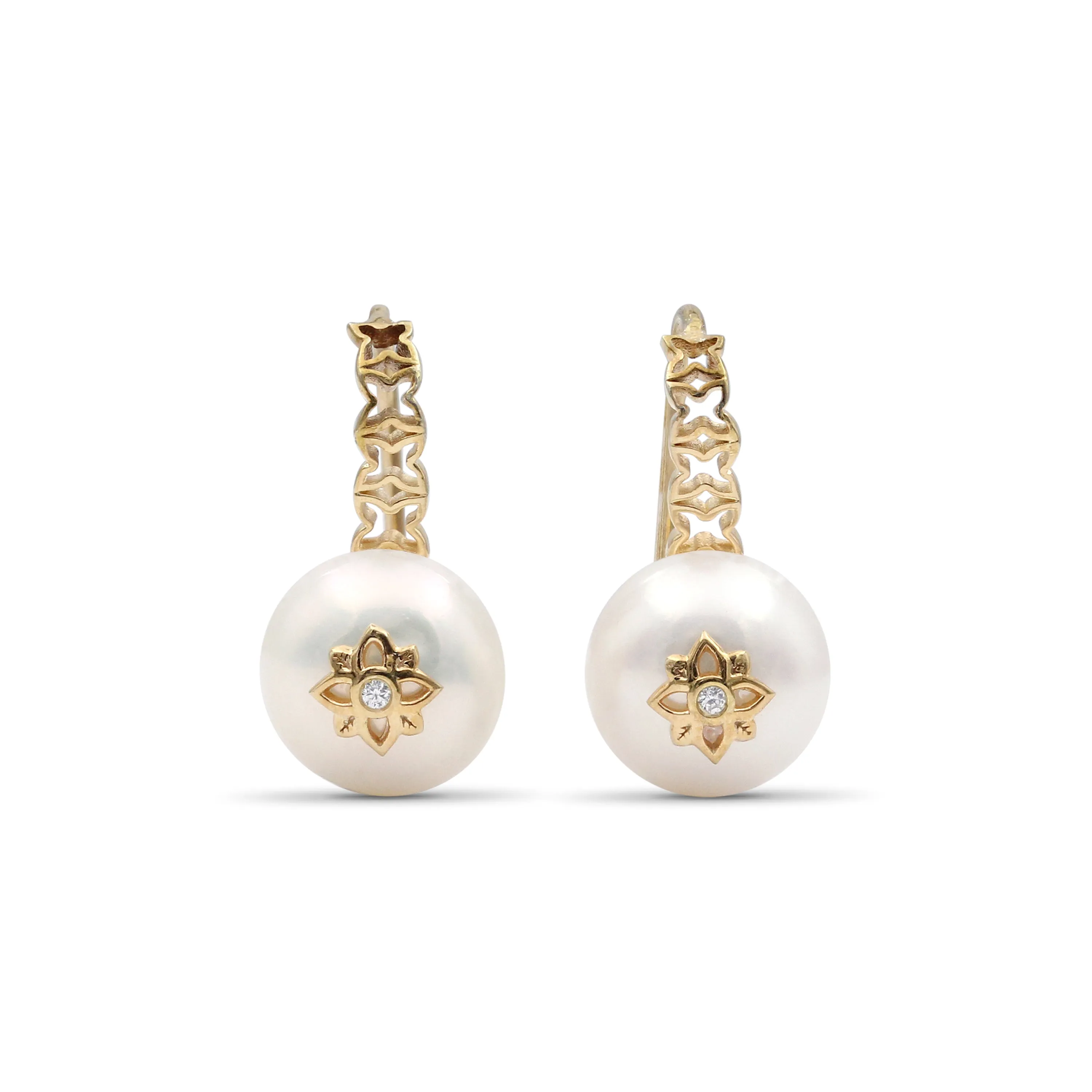Pearlicious 10mm White Pearl and White Diamond Earring in 18K Gold
