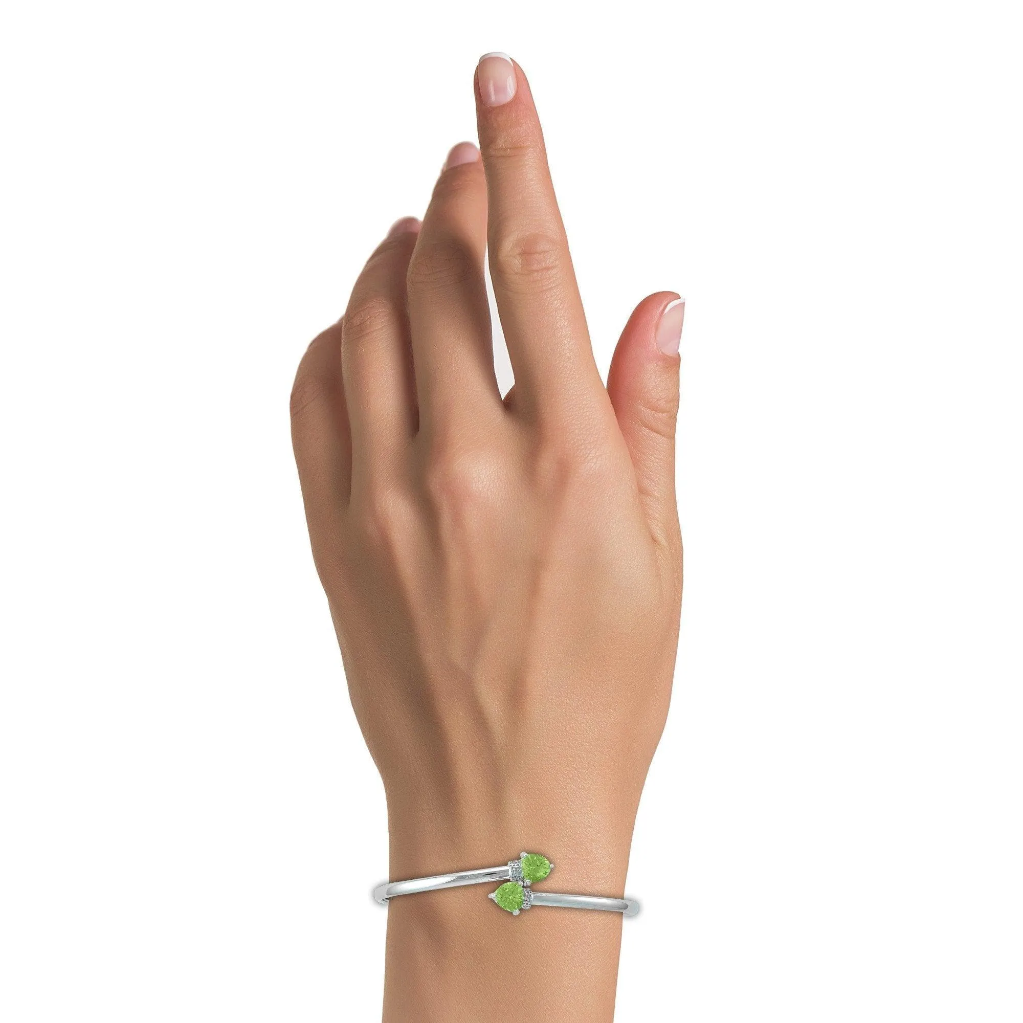 Peridot Bracelet - Flex Bangle with Peridot and Diamond in Silver
