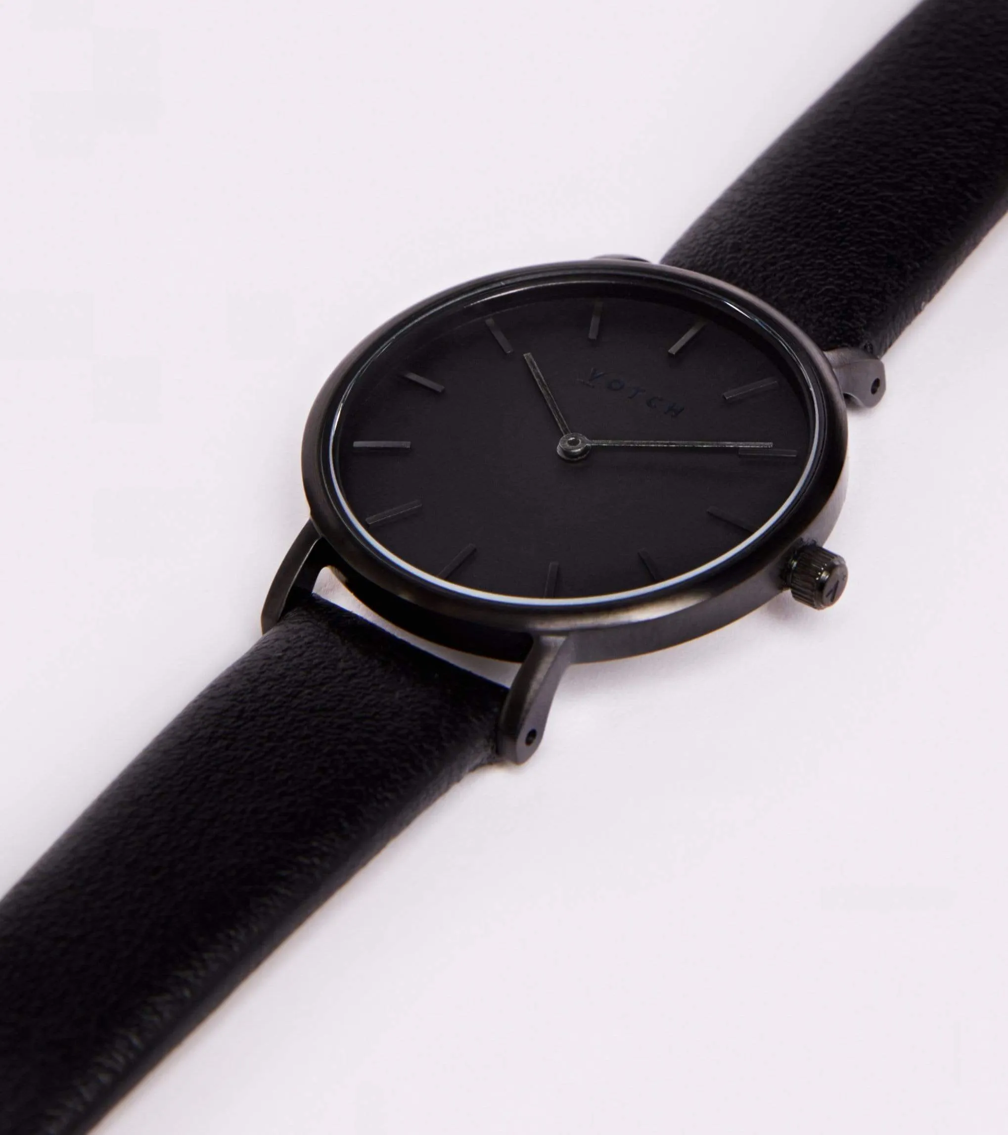 Petite Watch with Black Dial | Black Vegan Leather Strap
