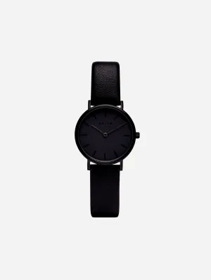 Petite Watch with Black Dial | Black Vegan Leather Strap