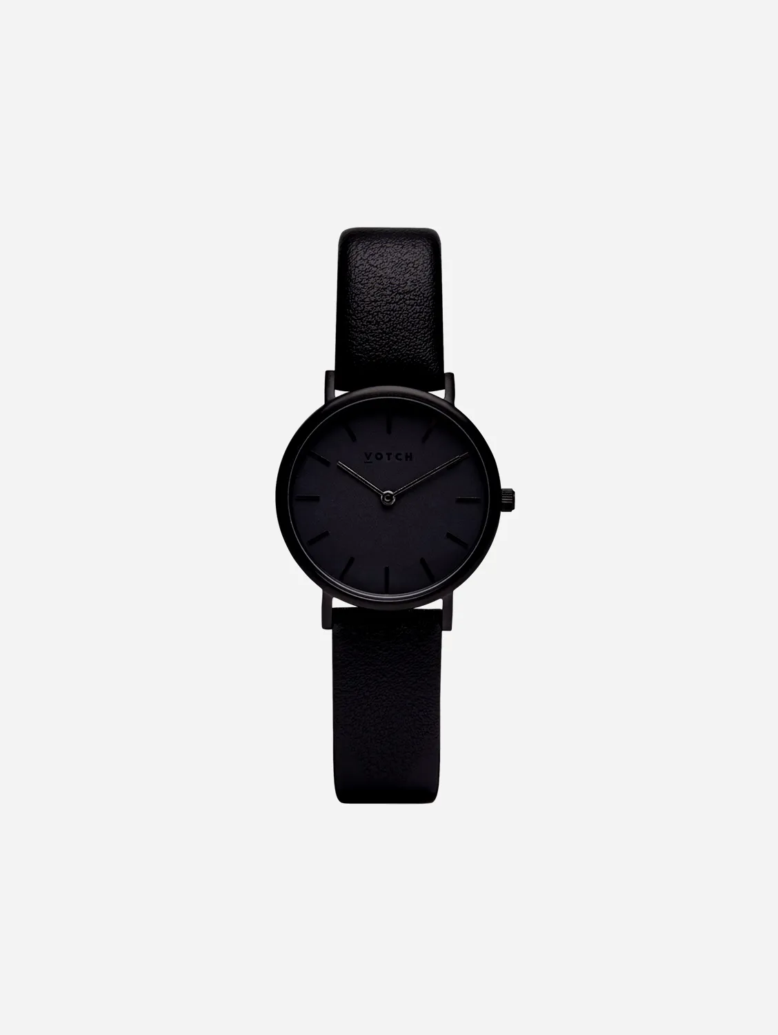 Petite Watch with Black Dial | Black Vegan Leather Strap